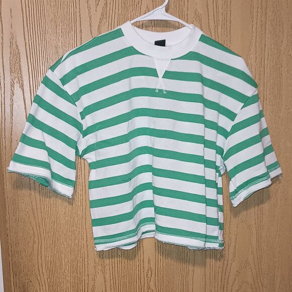 NEW Women's French Terry Pullover Sweatshirt - Wild Fable™ Green Striped XXS - Picture 3 of 5